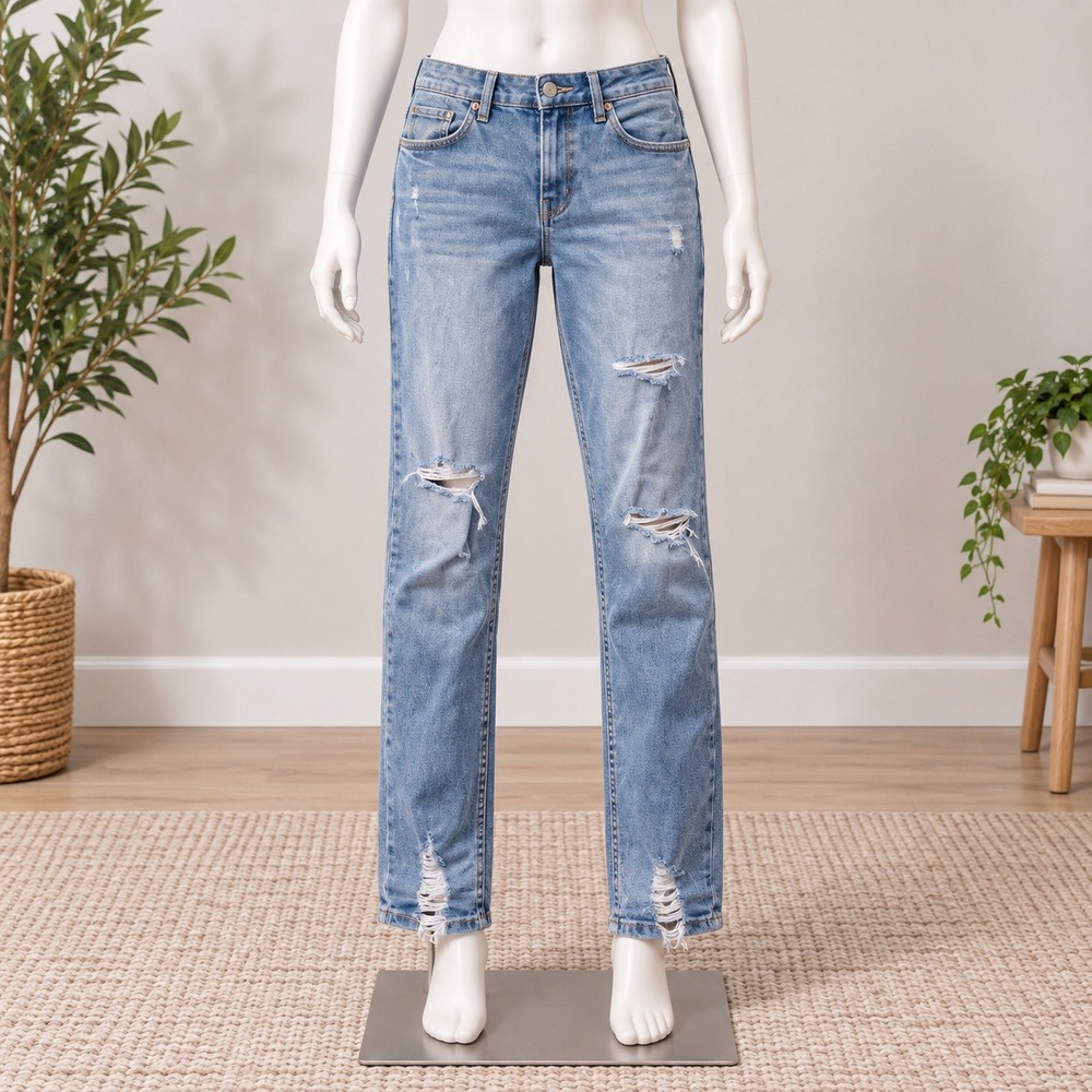 Denim Co Distressed Skinny Jeans Womens 10 Blue Frayed Hem High Rise Denim